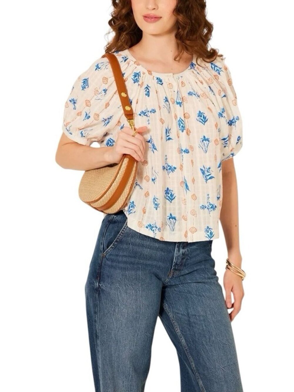 Bila Pavia Sea Blouse Small Short Sleeve Cotton Button Front Nautical Coastal